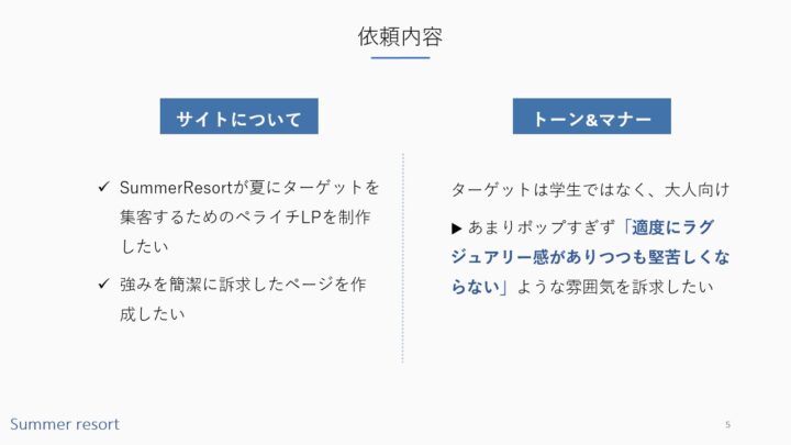 Summer resort企画書依頼内容