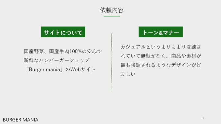 バーガーマニア依頼内容